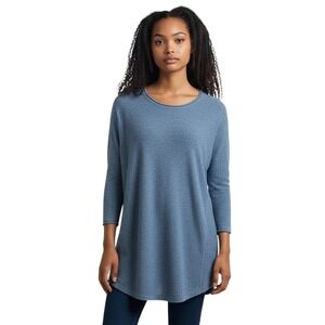 Lands' End Womens Size Med 10-12 Linen Blend Pullover Knit Blue Beach Top Summer